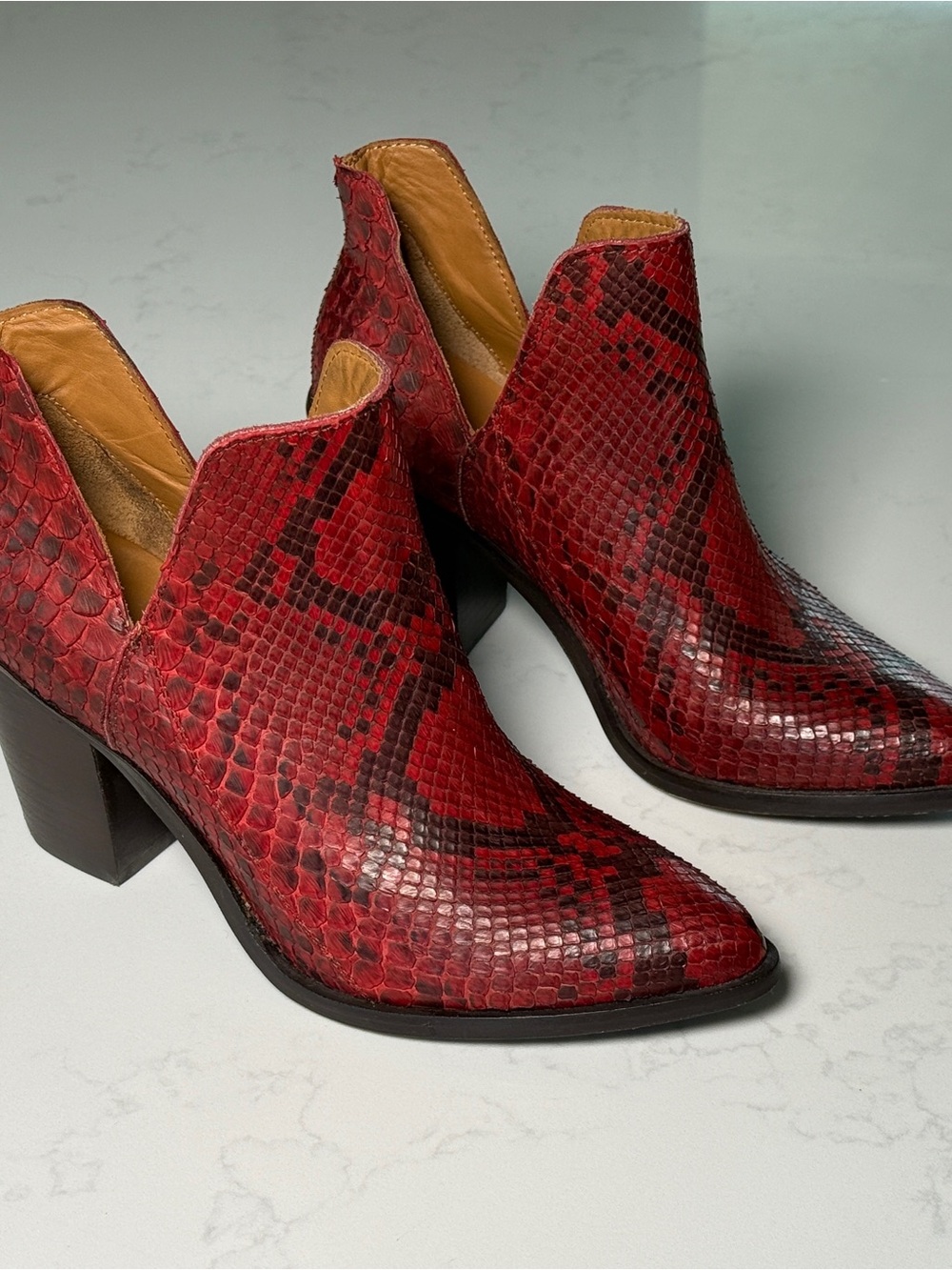 Lucchese Red Genuine Python Booties Size 6.5 M Cutout Ankle Boots BL6768